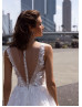 Ivory Lace Tulle Sparkle Buttons Back Wedding Dress